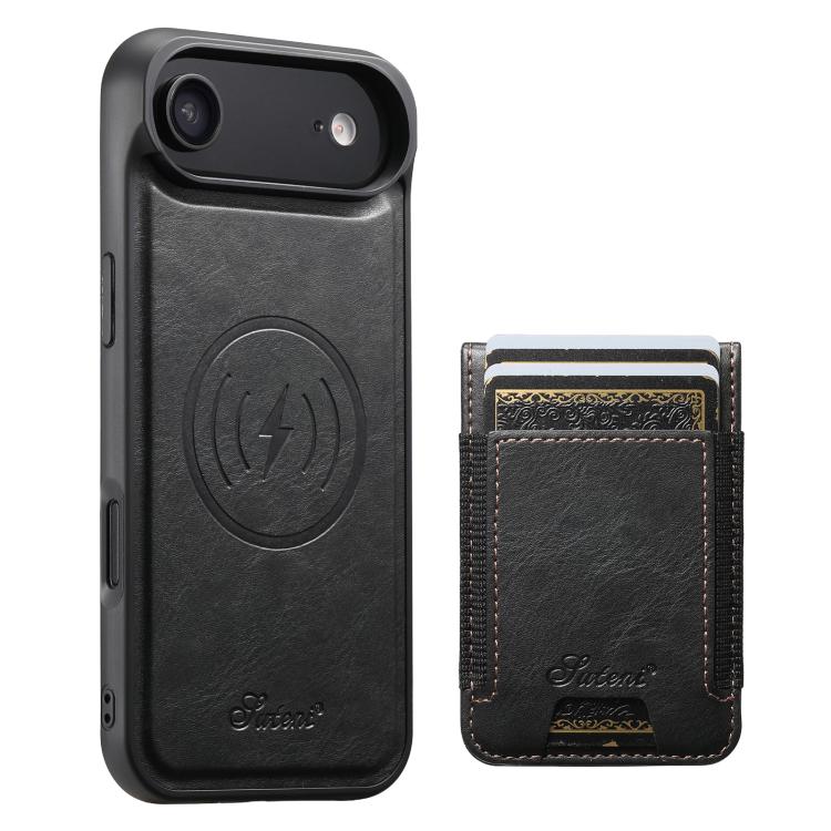 For iPhone Air Suteni H17 Oil Eax Leather MagSafe Detachable Wallet Phone Case(Black)