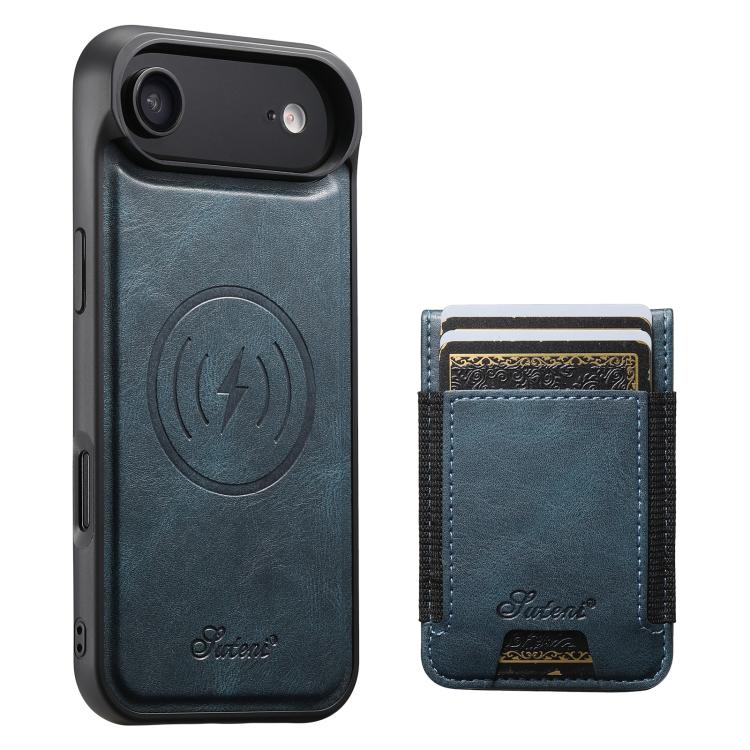 For iPhone Air Suteni H17 Oil Eax Leather MagSafe Detachable Wallet Phone Case(Blue)