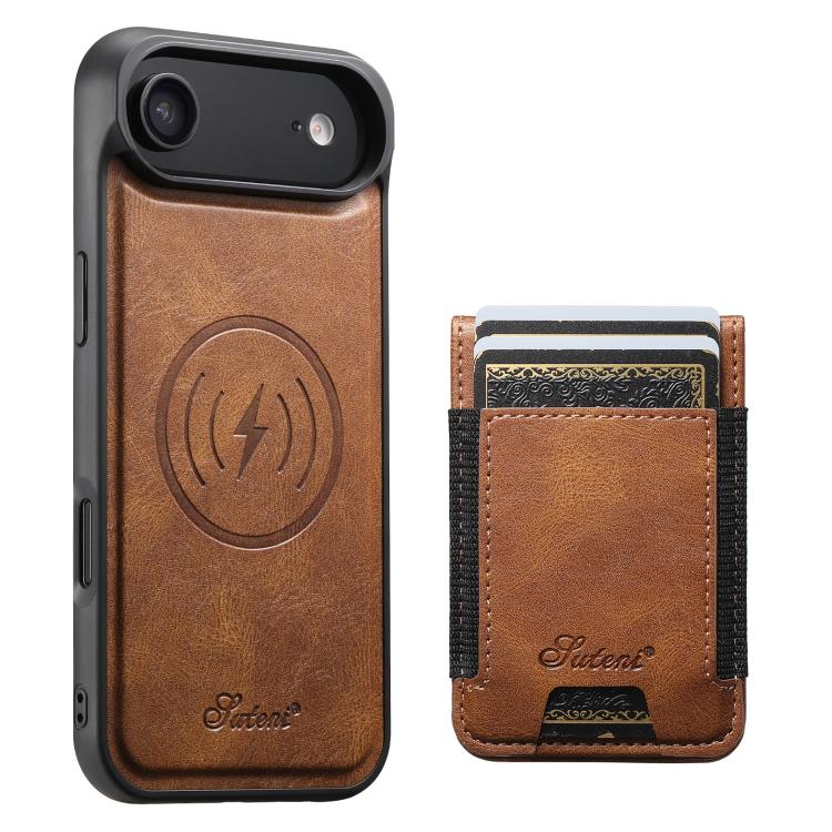 For iPhone Air Suteni H17 Oil Eax Leather MagSafe Detachable Wallet Phone Case(Brown)