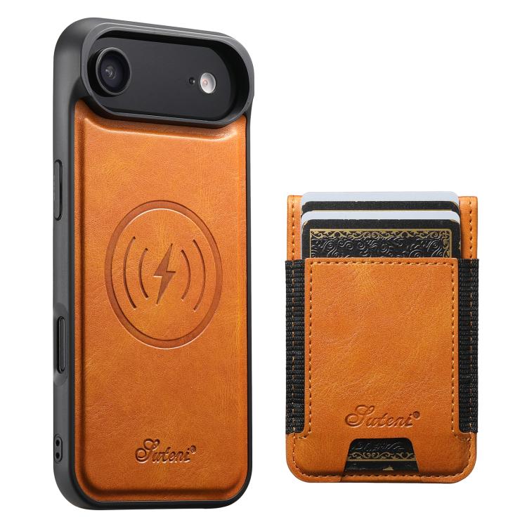 For iPhone Air Suteni H17 Oil Eax Leather MagSafe Detachable Wallet Phone Case(Khaki)