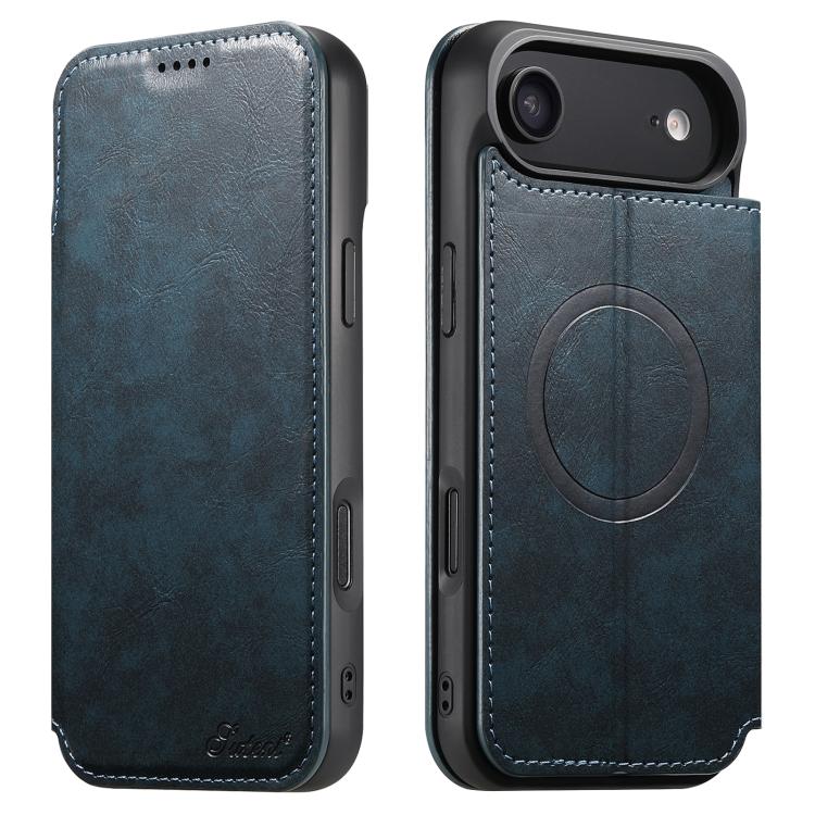 For iPhone Air Suteni J05 Leather Magnetic MagSafe Phone Case(Blue)
