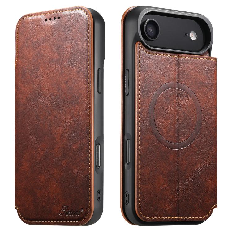For iPhone Air Suteni J05 Leather Magnetic MagSafe Phone Case(Khaki)