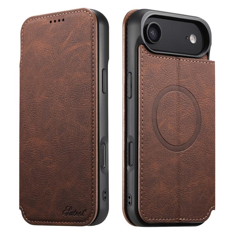 For iPhone Air Suteni J06 Retro Matte Litchi Texture Leather MagSafe Phone Case(Brown)