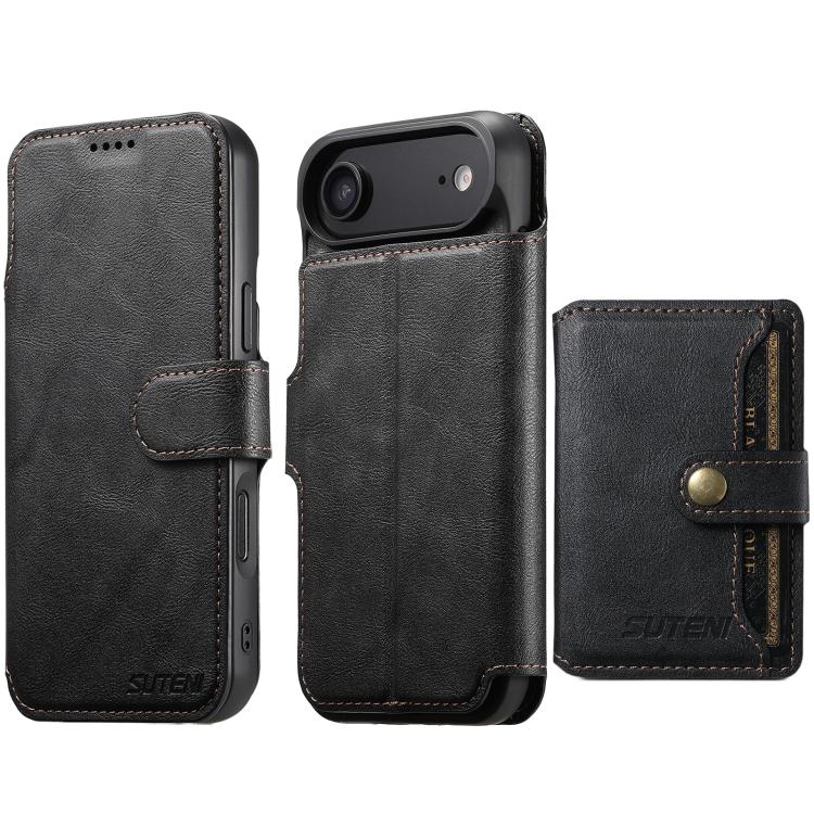 For iPhone Air Suteni Q05S1 3-in-1 Detachable Wallet MagSafe Leather Phone Case(Black)