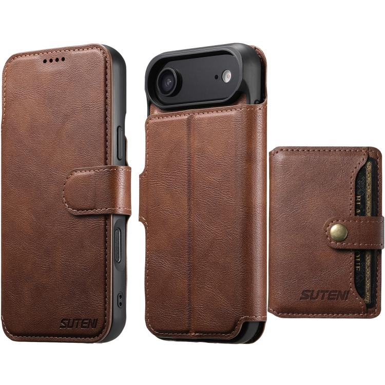 For iPhone Air Suteni Q05S1 3-in-1 Detachable Wallet MagSafe Leather Phone Case(Brown)