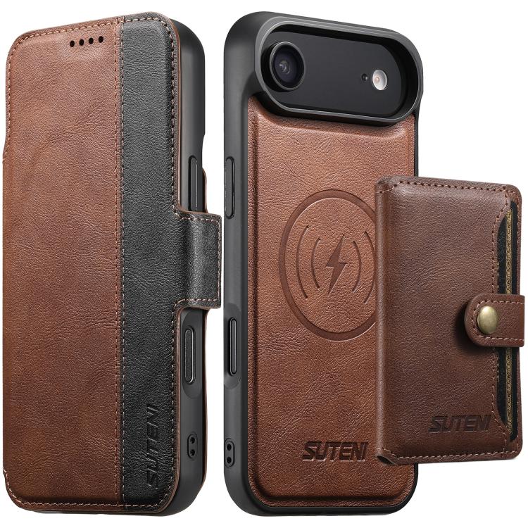 For iPhone Air Suteni Q07S1 3-in-1 Detachable Wallet MagSafe Splicing Leather Phone Case(Brown)