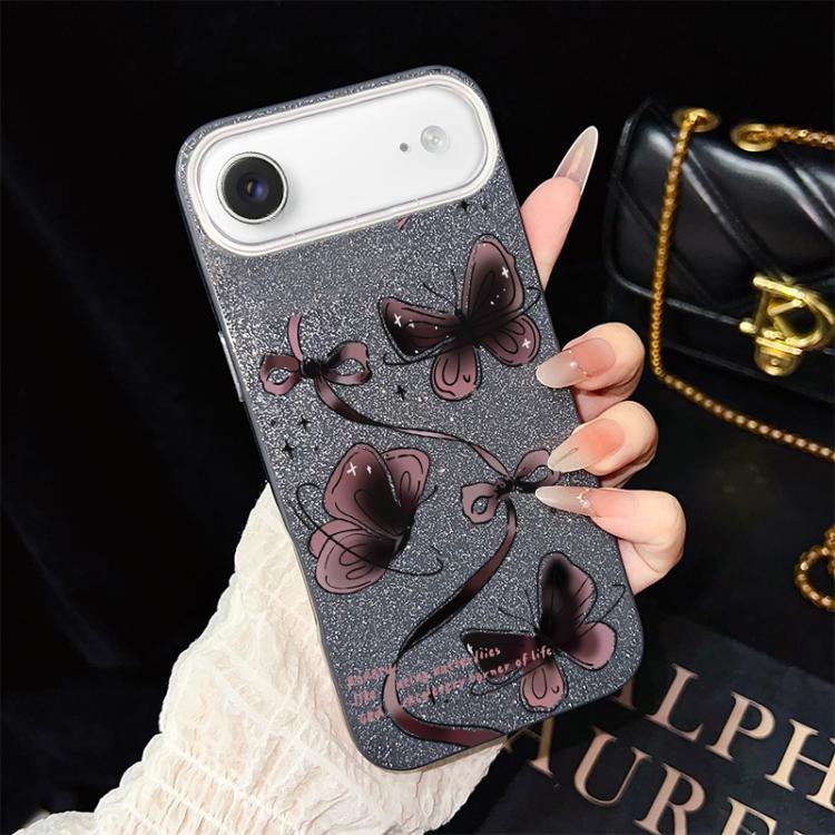 For iPhone Air Swirling Butterflies Pattern IMD Glitter PC Hybrid TPU Phone Case(Black)