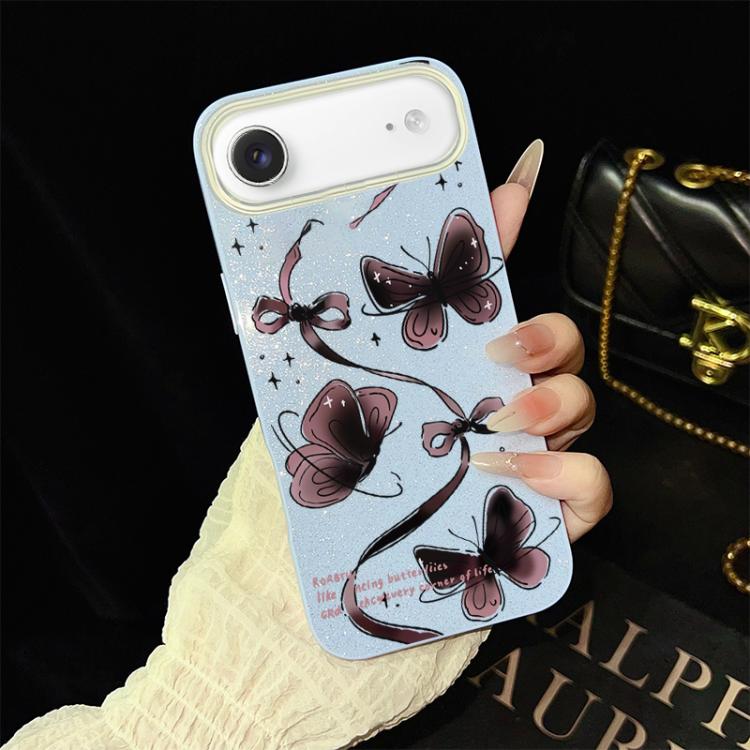 For iPhone Air Swirling Butterflies Pattern IMD Glitter PC Hybrid TPU Phone Case(Blue)