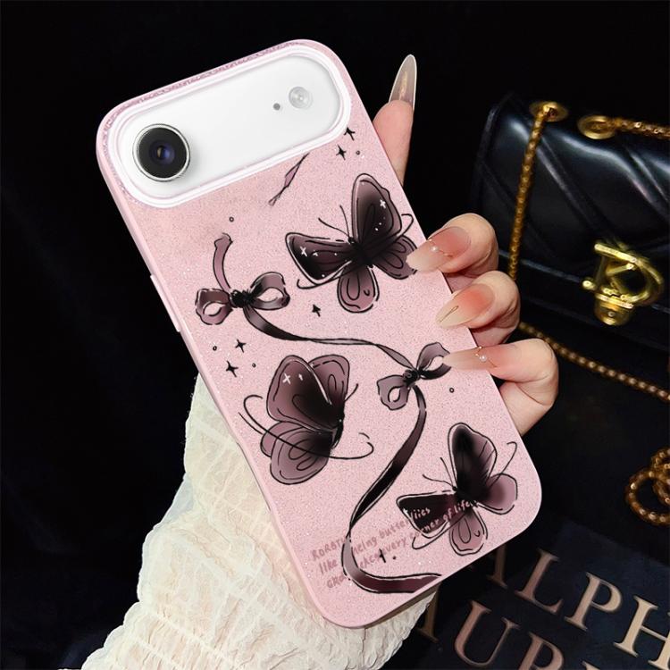 For iPhone Air Swirling Butterflies Pattern IMD Glitter PC Hybrid TPU Phone Case(Pink)