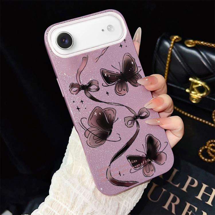 For iPhone Air Swirling Butterflies Pattern IMD Glitter PC Hybrid TPU Phone Case(Purple)