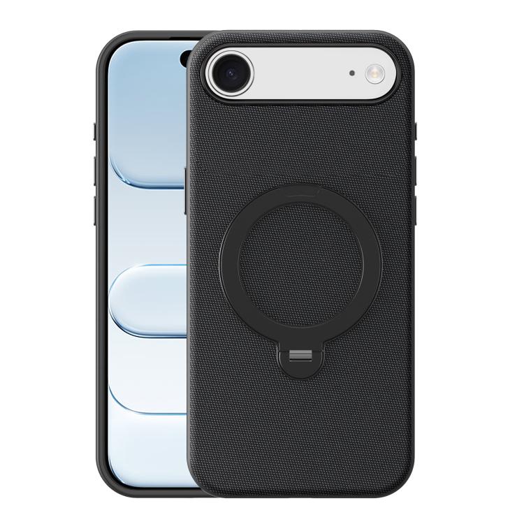 For iPhone Air Tech Fabric 360 Rotation Holder Magnetic Phone Case with AI Camera Button(Black)