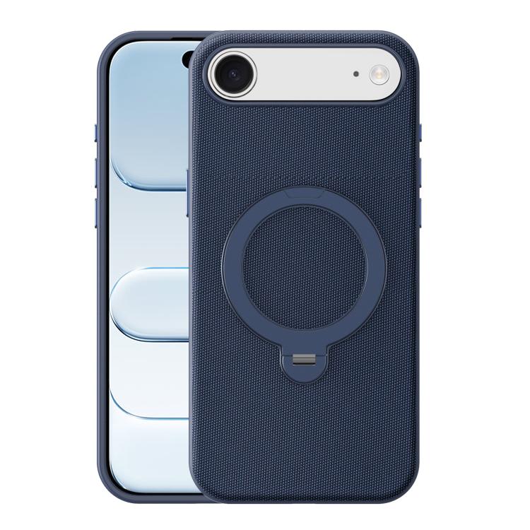 For iPhone Air Tech Fabric 360 Rotation Holder Magnetic Phone Case with AI Camera Button(Blue)