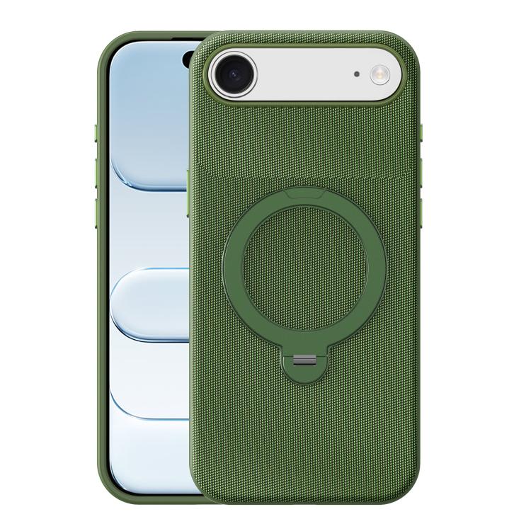 For iPhone Air Tech Fabric 360 Rotation Holder Magnetic Phone Case with AI Camera Button(Green)