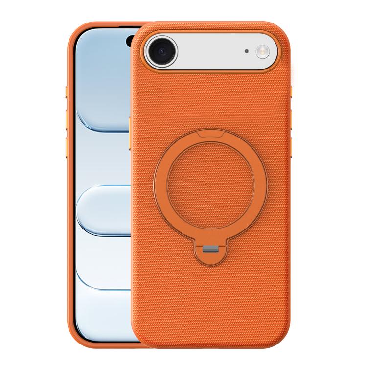 For iPhone Air Tech Fabric 360 Rotation Holder Magnetic Phone Case with AI Camera Button(Orange)