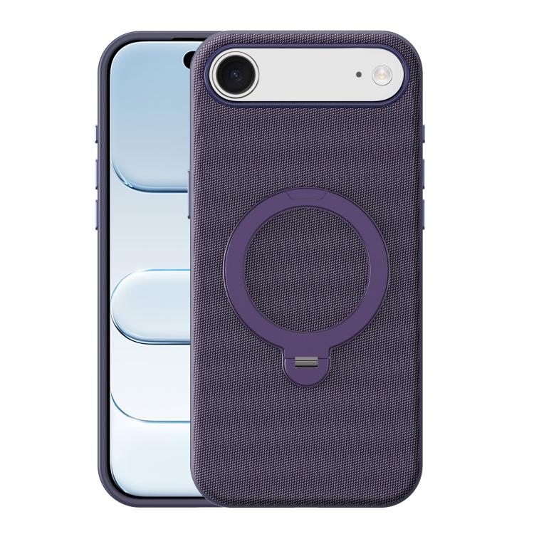 For iPhone Air Tech Fabric 360 Rotation Holder Magnetic Phone Case with AI Camera Button(Purple)
