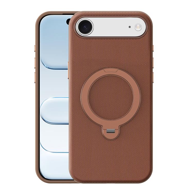 For iPhone Air Tech Fabric 360 Rotation Holder Magnetic Phone Case with AI Camera Button(Umber)