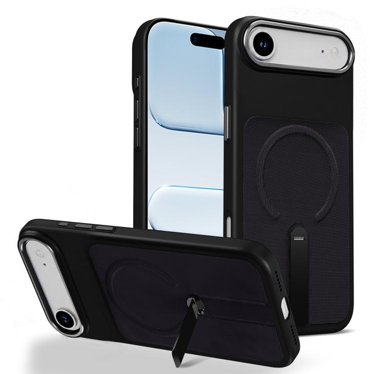For iPhone Air Tech Fabric Rotating Stand Magnetic Phone Case(Black)
