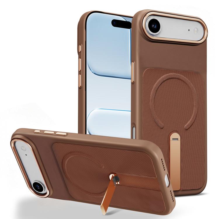 For iPhone Air Tech Fabric Rotating Stand Magnetic Phone Case(Brown)