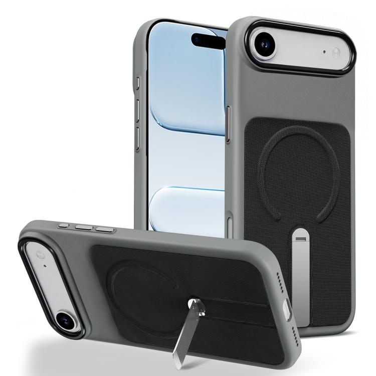 For iPhone Air Tech Fabric Rotating Stand Magnetic Phone Case(Grey)