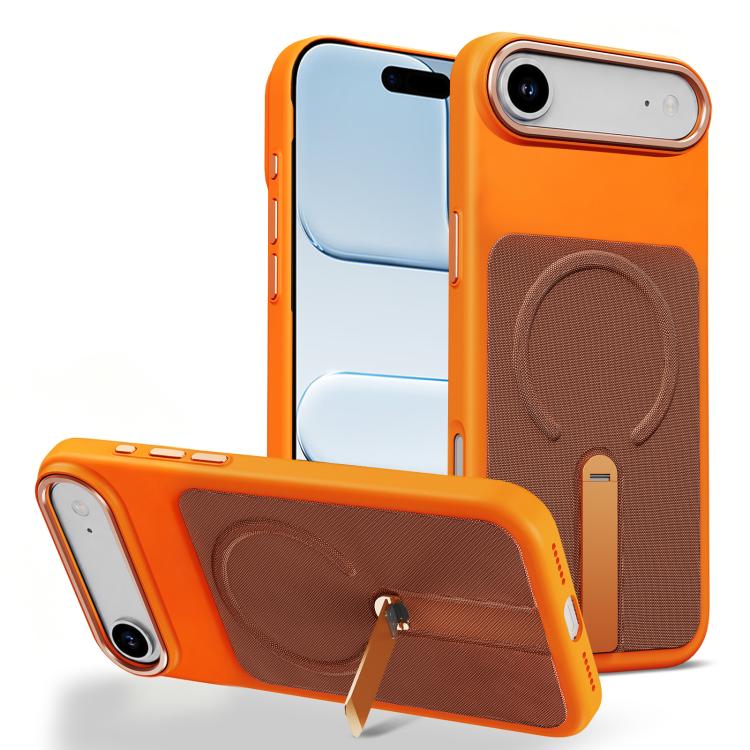 For iPhone Air Tech Fabric Rotating Stand Magnetic Phone Case(Orange)