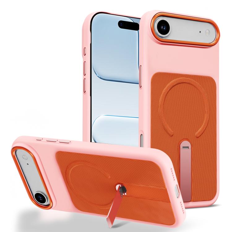 For iPhone Air Tech Fabric Rotating Stand Magnetic Phone Case(Pink)