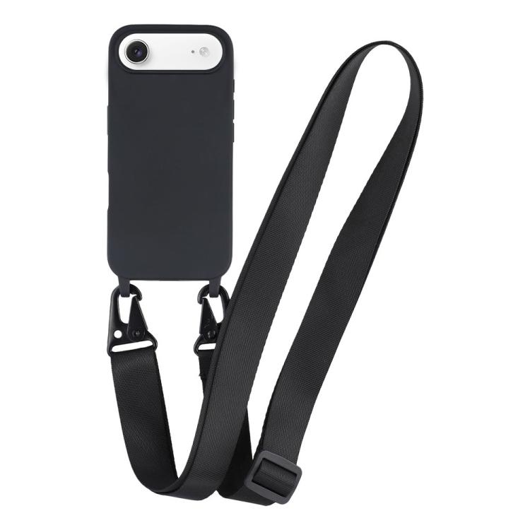For iPhone Air TPU Soft Matte Phone Case with Long Lanyard(Black)