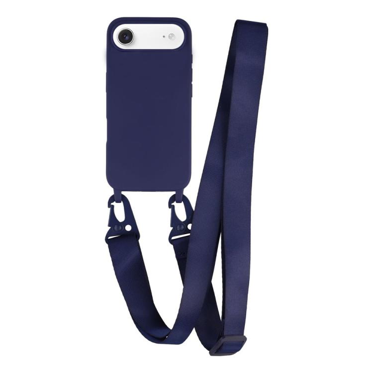 For iPhone Air TPU Soft Matte Phone Case with Long Lanyard(Deep Blue)