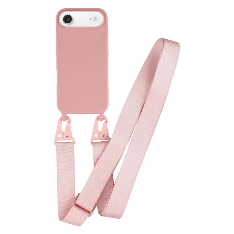 For iPhone Air TPU Soft Matte Phone Case with Long Lanyard(Deep Pink)