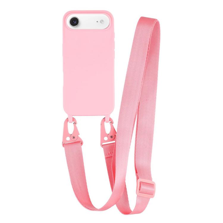 For iPhone Air TPU Soft Matte Phone Case with Long Lanyard(Light Pink)