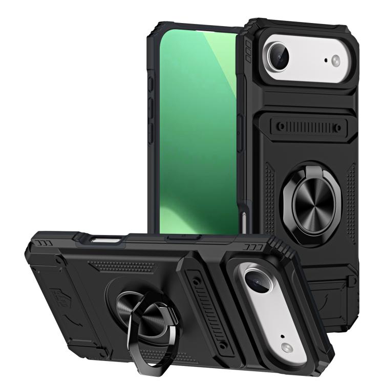 For iPhone Air TPU+PC Shockproof Card Phone Case with Metal Ring Holder(Black)