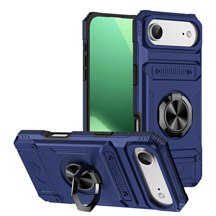 For iPhone Air TPU+PC Shockproof Card Phone Case with Metal Ring Holder(Blue)