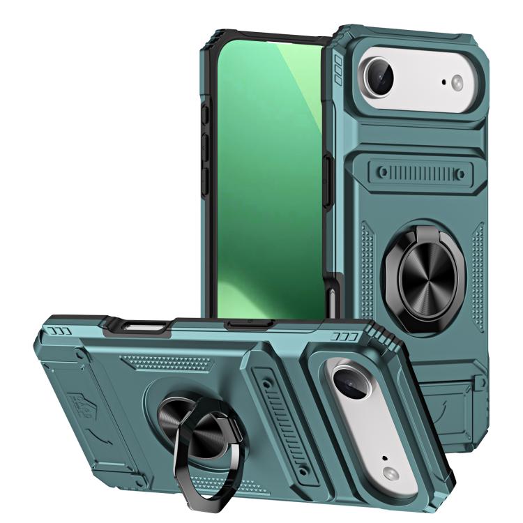 For iPhone Air TPU+PC Shockproof Card Phone Case with Metal Ring Holder(Green)