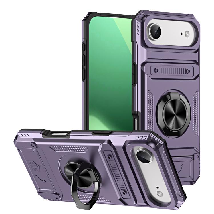 For iPhone Air TPU+PC Shockproof Card Phone Case with Metal Ring Holder(Purple)