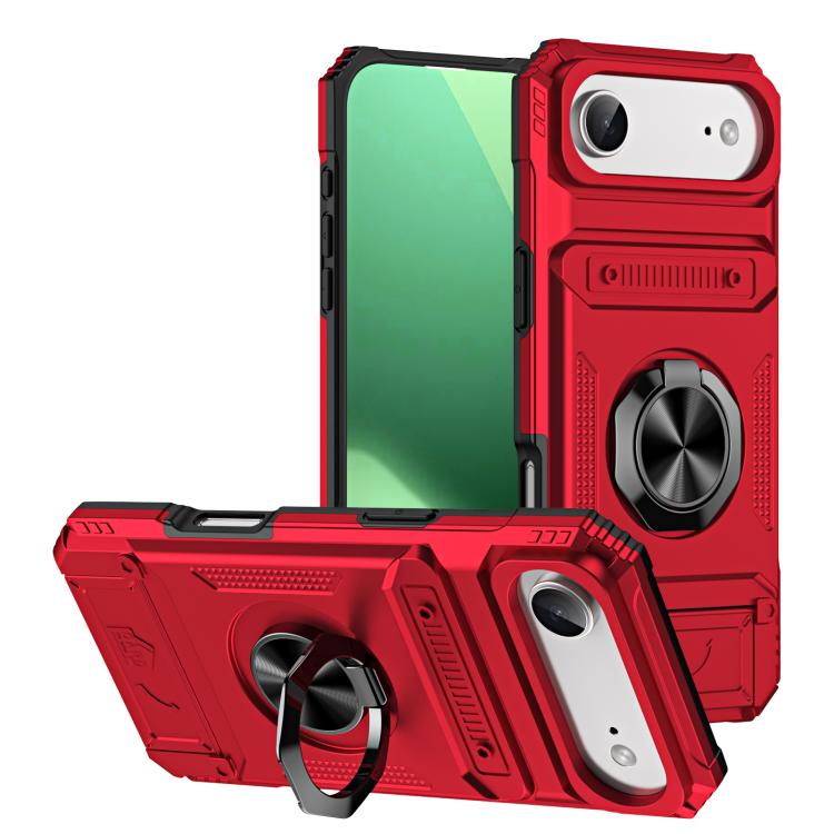 For iPhone Air TPU+PC Shockproof Card Phone Case with Metal Ring Holder(Red)