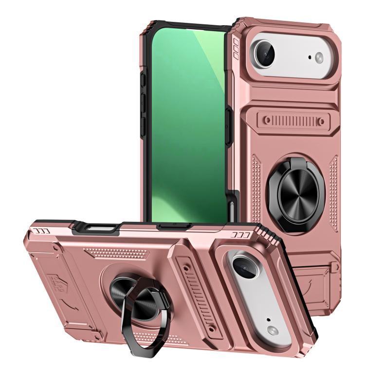 For iPhone Air TPU+PC Shockproof Card Phone Case with Metal Ring Holder(Rose Gold)