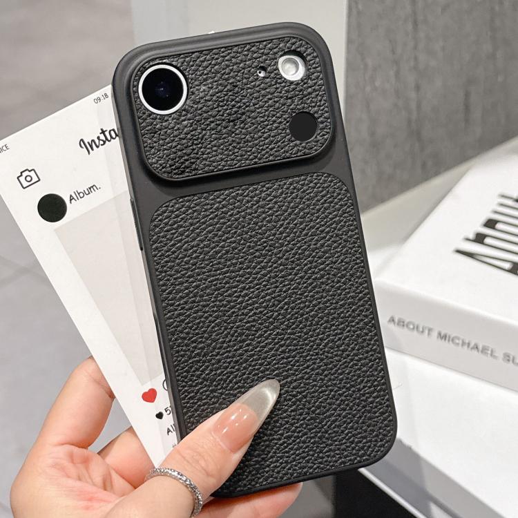 For iPhone Air Transforms Into 17 Series Large Window Frosted Lychee Texture Phone Case(Black)