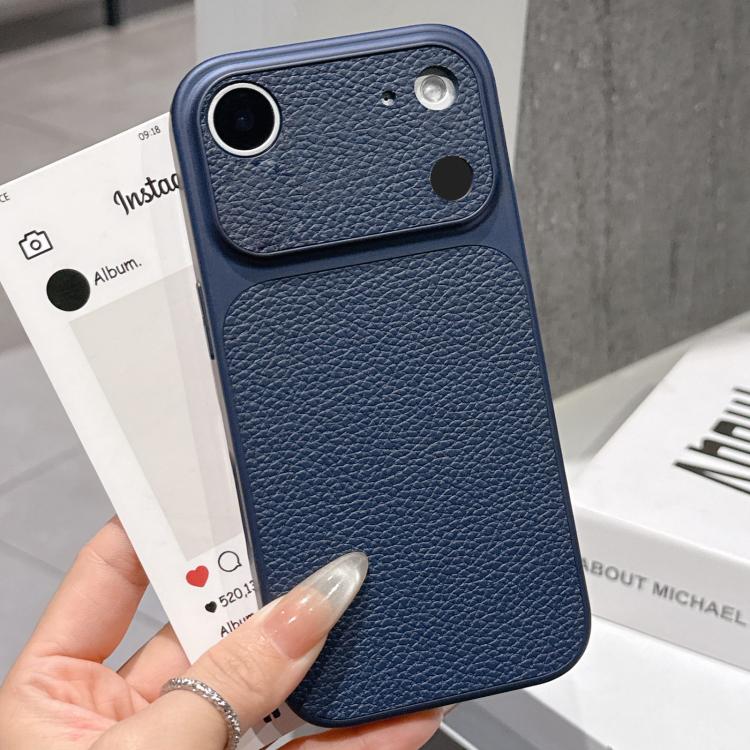 For iPhone Air Transforms Into 17 Series Large Window Frosted Lychee Texture Phone Case(Dark Blue)