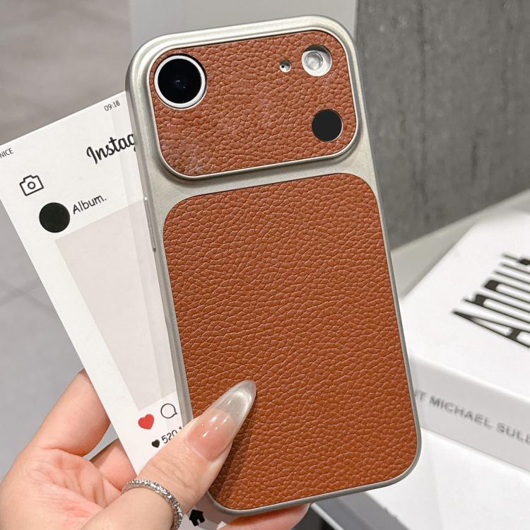 For iPhone Air Transforms Into 17 Series Large Window Frosted Lychee Texture Phone Case(Dark Brown)