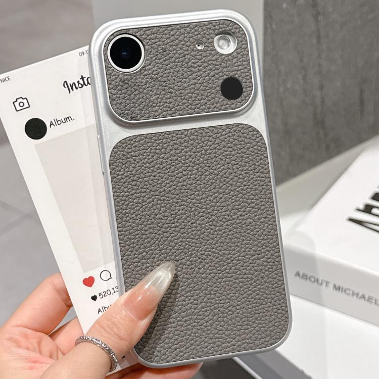 For iPhone Air Transforms Into 17 Series Large Window Frosted Lychee Texture Phone Case(Gray)