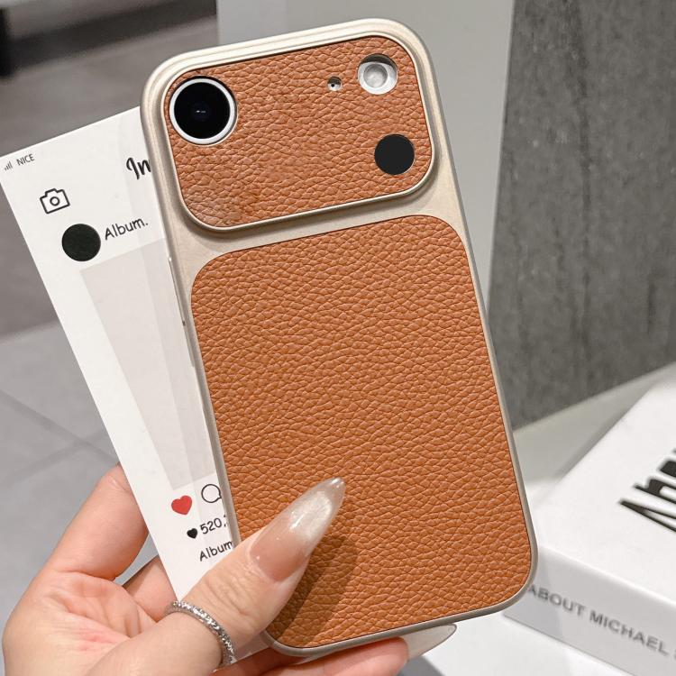 For iPhone Air Transforms Into 17 Series Large Window Frosted Lychee Texture Phone Case(Khaki)