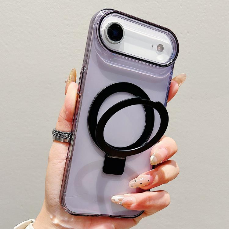 For iPhone Air Transparent Colorful Metal Ring Holder MagSafe Phone Case(Black)
