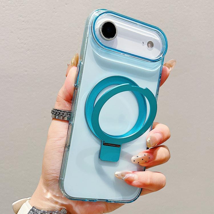 For iPhone Air Transparent Colorful Metal Ring Holder MagSafe Phone Case(Blue)
