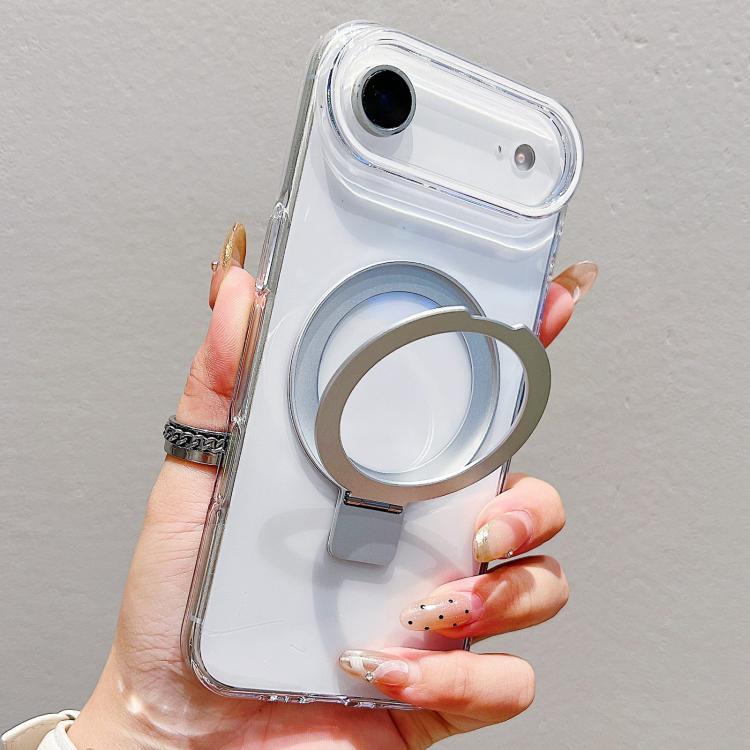 For iPhone Air Transparent Colorful Metal Ring Holder MagSafe Phone Case(Transparent)