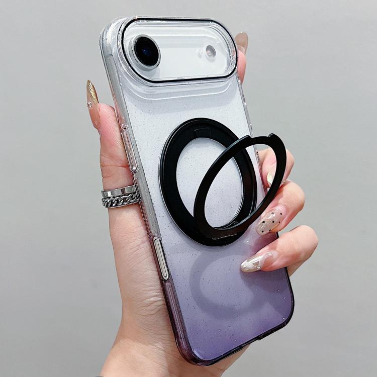 For iPhone Air Transparent Gradient 360 Degree Rotation Holder MagSafe Phone Case(Black)