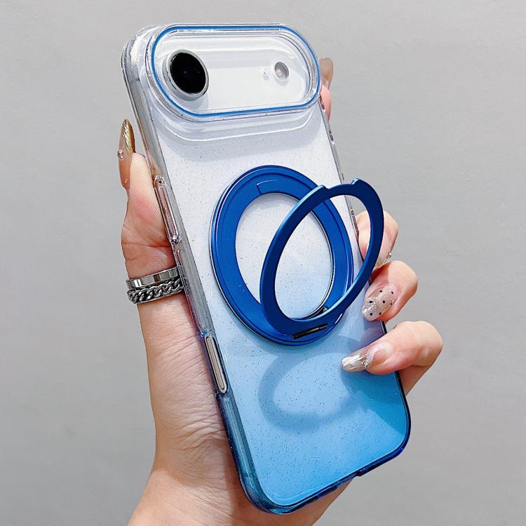 For iPhone Air Transparent Gradient 360 Degree Rotation Holder MagSafe Phone Case(Blue)