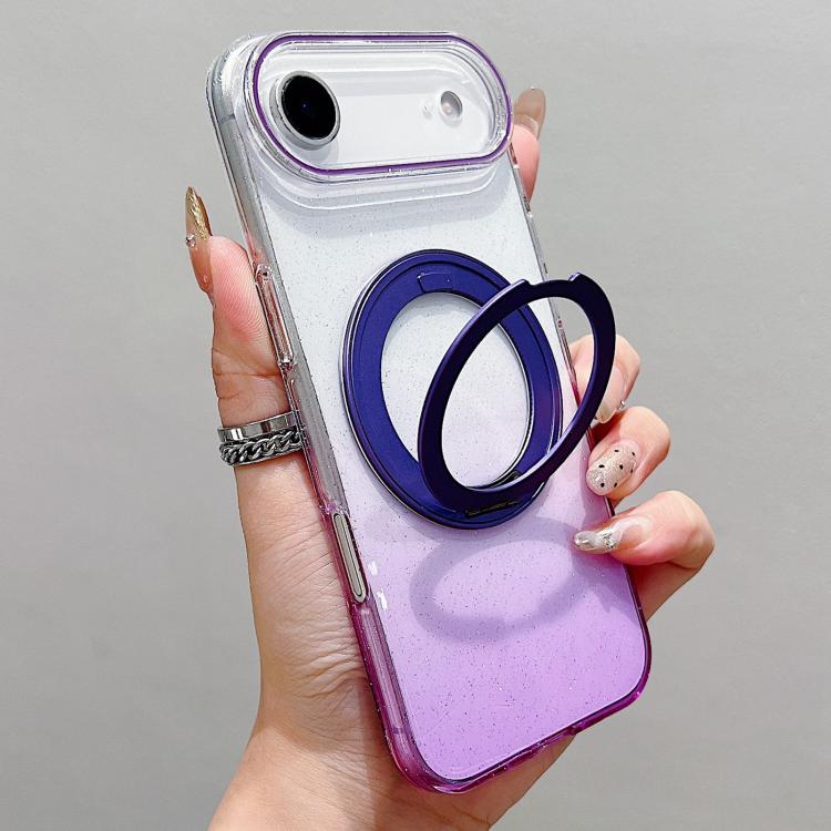For iPhone Air Transparent Gradient 360 Degree Rotation Holder MagSafe Phone Case(Purple)