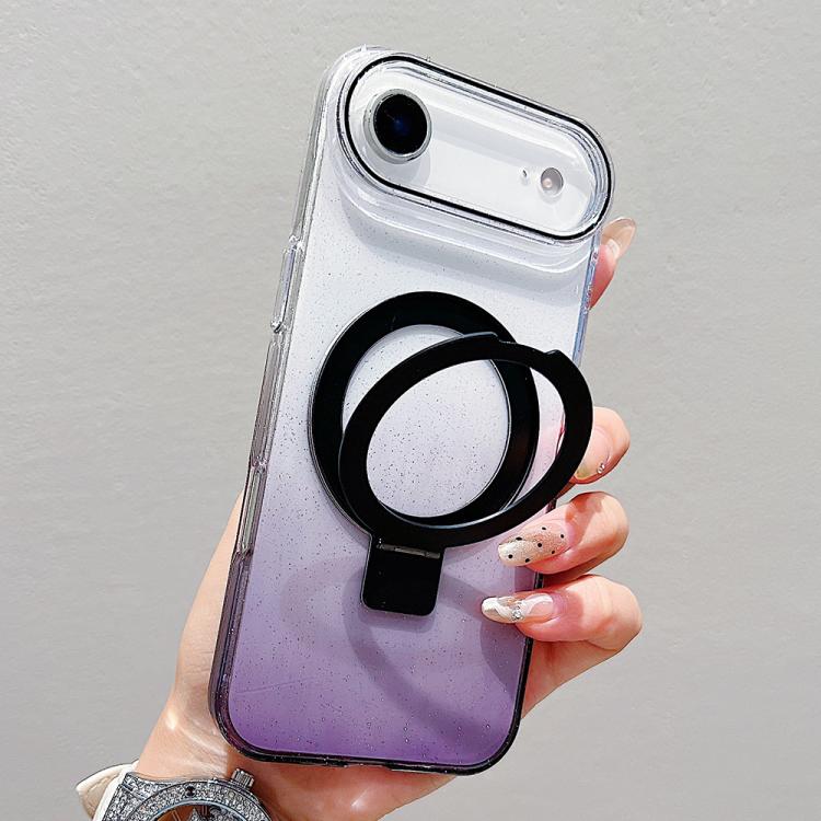 For iPhone Air Transparent Gradient Metal Ring Holder MagSafe Phone Case(Black)