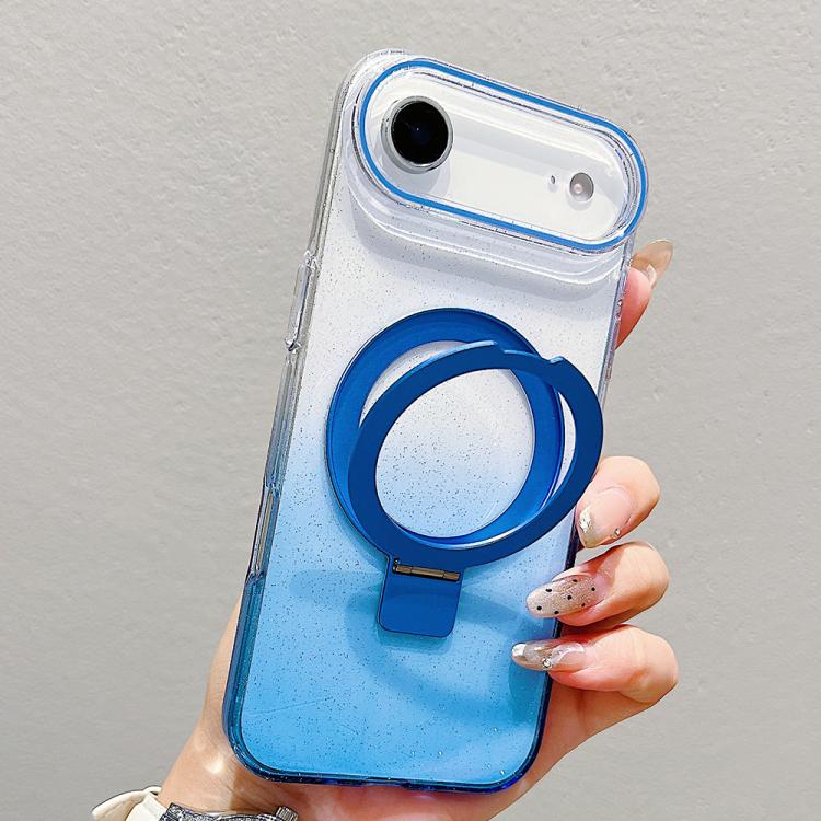 For iPhone Air Transparent Gradient Metal Ring Holder MagSafe Phone Case(Blue)