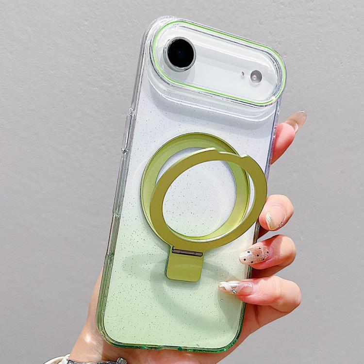 For iPhone Air Transparent Gradient Metal Ring Holder MagSafe Phone Case(Green)