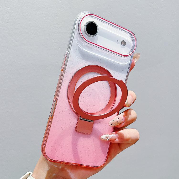 For iPhone Air Transparent Gradient Metal Ring Holder MagSafe Phone Case(Pink)